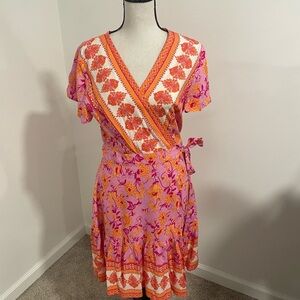 Floral Wrap Dress in Pink and Orange